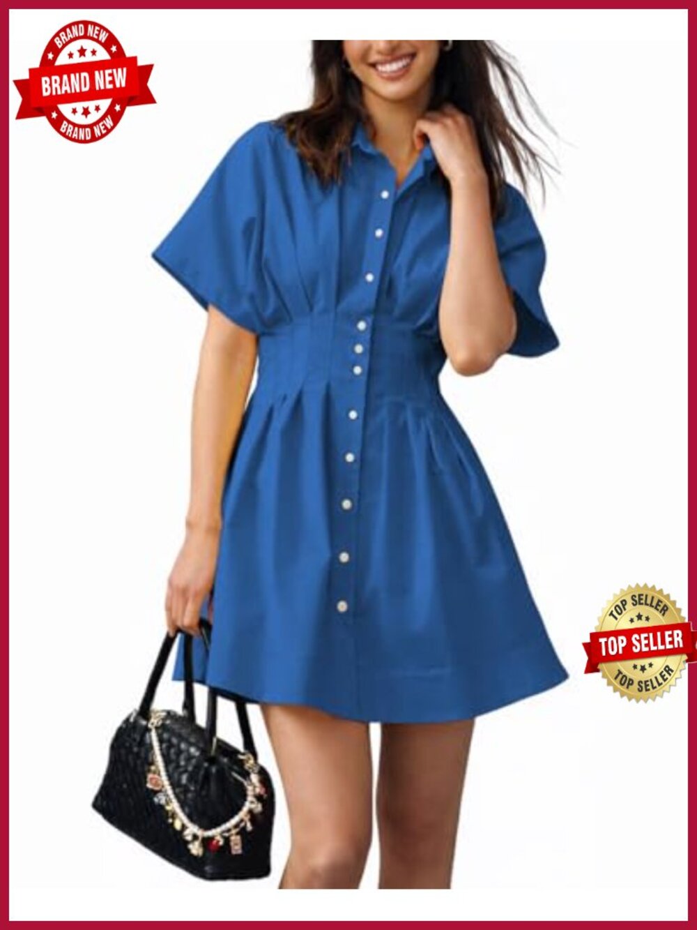 Mini Shirt Dress Button Down Collared Short Sleeve Casual